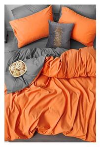 Oranžovo-šedé prodloužené čtyřdílné bavlněné povlečení na dvoulůžko s prostěradlem 200x220 cm – Mila Home