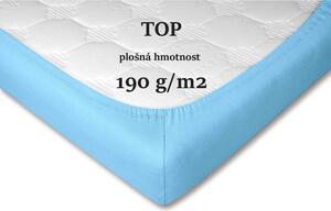 Kvalitní jersey prostěradlo světle modré barvy. Jersey prostěradla jsou napínací, opatřena gumou v tunýlku. K výrobě těchto prostěradel je používána kvalitní jersey tkanina s vysokou gramáží 190 g/m2. Rozměr prostěradla je 100x200x20 cm