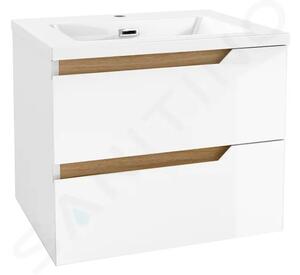 Kielle Skříňka s umyvadlem 60 cm, lesklá bílá/tmavý dub 50002S610