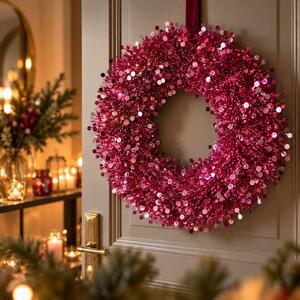 PINK TINSEL Věnec třpytivý 60 cm - růžová