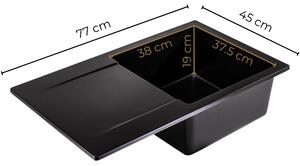 Sink Quality Ferrum, kuchyňský granitový dřez 770x450x190 mm + černý sifon, černá skvrnitá-BROCADE, SKQ-FER.B.1KDO.XB