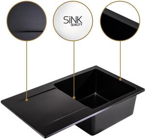Sink Quality Ferrum, kuchyňský granitový dřez 770x450x190 mm + sifon, černá, SKQ-FER.C.1KDO.X