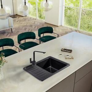 Sink Quality Sapphire, granitový kuchyňský dřez 565x460x210 mm + černý sifon, 1-komorový, černá skvrnitá-BROCADE, SKQ-SAP.B.1KKO.XB