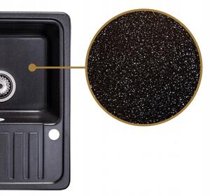 Sink Quality Sapphire, granitový kuchyňský dřez 565x460x180 mm + manuální sifon, 1-komorový, černá metalíza-BROCADE, SKQ-SAP.B.1KKO.X