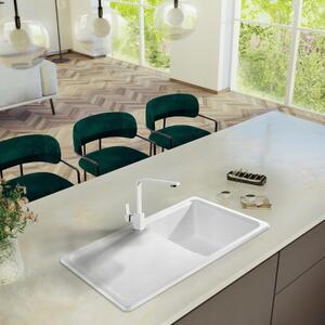 Sink Quality Sapphire, kuchyňský granitový dřez 755x460x190 mm + černý sifon, bílá, SKQ-SAP.W.1KDO.XB