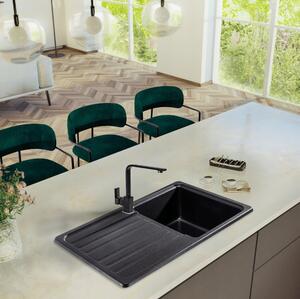 Sink Quality Sapphire, kuchyňský granitový dřez 755x460x190 mm + černý sifon, černá skvrnitá-BROCADE, SKQ-SAP.B.1KDO.XB