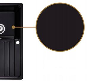 Sink Quality Sapphire, kuchyňský granitový dřez 755x460x190 mm + sifon, černá, SKQ-SAP.C.1KDO.X