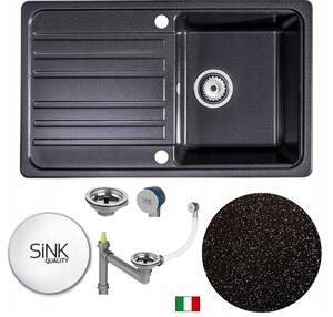 Sink Quality Sapphire, kuchyňský granitový dřez 755x460x190 mm + sifon, černá metalíza-BROCADE, SKQ-SAP.B.1KDO.X