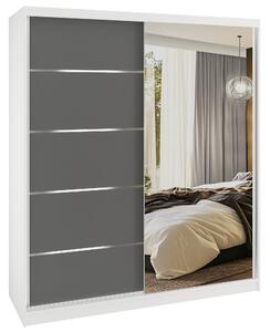 Šatní skříň SERENITY 158 cm Belini bílý mat / šedý mat s posuvnými dveřmi a zrcadlem MBP