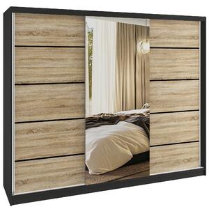 Šatní skříň SERENITY 232 cm Beliničerný mat / dub sonoma s posuvnými dveřmi a zrcadlem MBP