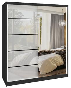 Šatní skříň SERENITY 158 cm Belini černý mat / bílý lesk s posuvnými dveřmi a zrcadlem MGB