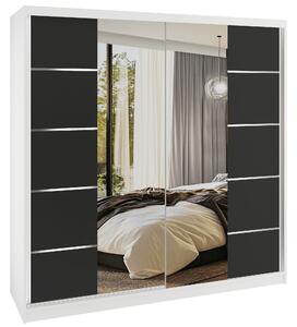 Šatní skříň SERENITY 200 cm Belini bílý mat / černý mat s posuvnými dveřmi a zrcadlem ME