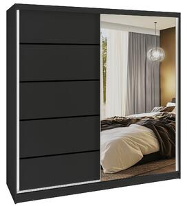 Šatní skříň SERENITY 200 cm Belini černý mat / černý mat s posuvnými dveřmi a zrcadlem MBP