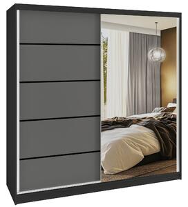Šatní skříň SERENITY 200 cm Belini černý mat / šedý mat s posuvnými dveřmi a zrcadlem MBP