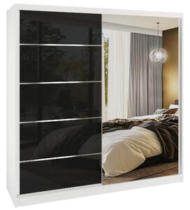 Šatní skříň SERENITY 200 cm Belini bílý mat / černý lesk s posuvnými dveřmi a zrcadlem MGB