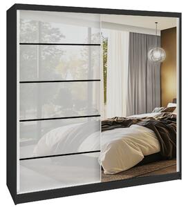 Šatní skříň SERENITY 200 cm Belini černý mat / bílý lesk s posuvnými dveřmi a zrcadlem MGB