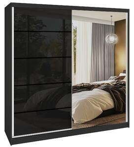 Šatní skříň SERENITY 200 cm Belini černý mat / černý lesk s posuvnými dveřmi a zrcadlem MGB