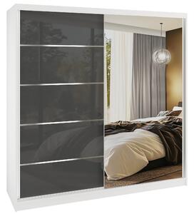 Šatní skříň SERENITY 200 cm Belini bílý mat / šedý lesk s posuvnými dveřmi a zrcadlem MGB