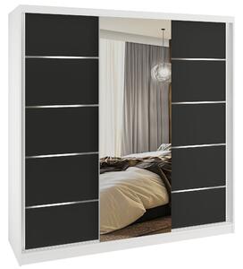 Šatní skříň SERENITY 200 cm Belini bílý mat / černý mat s posuvnými dveřmi a zrcadlem MT