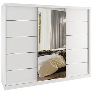 Šatní skříň SERENITY 232 cm Belini bílý mat / bílý mat s posuvnými dveřmi a zrcadlem MBP