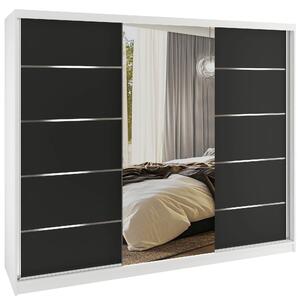 Šatní skříň SERENITY 232 cm Belini bílý mat / černý mat s posuvnými dveřmi a zrcadlem MBP