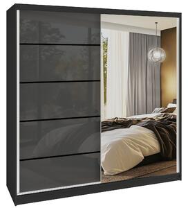 Šatní skříň SERENITY 200 cm Belini černý mat / šedý lesk s posuvnými dveřmi a zrcadlem MGB