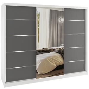 Šatní skříň SERENITY 232 cm Belini bílý mat / šedý mat s posuvnými dveřmi a zrcadlem MBP