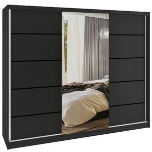 Šatní skříň SERENITY 232 cm Belini černý mat / černý mat s posuvnými dveřmi a zrcadlem MBP