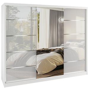 Šatní skříň SERENITY 200 cm Belini bílý mat / bílý lesk s posuvnými dveřmi a zrcadlem MTG