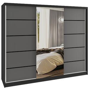 Šatní skříň SERENITY 232 cm Belini černý mat / šedý mat s posuvnými dveřmi a zrcadlem MBP