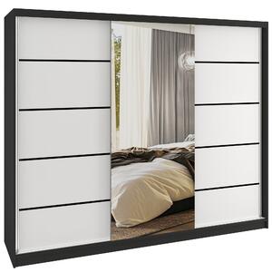 Šatní skříň SERENITY 232 cm Belini černý mat / bílý mat s posuvnými dveřmi a zrcadlem MBP