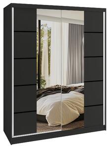 Šatní skříň SERENITY 133 cm Belini černý mat / černý mat s posuvnými dveřmi a zrcadlem ME