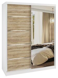 Šatní skříň SERENITY 133 cm Belini bílý mat / dub sonoma s posuvnými dveřmi a zrcadlem MBP