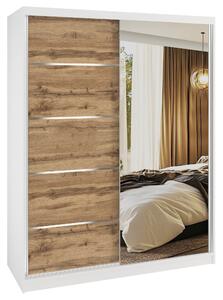 Šatní skříň SERENITY 133 cm Belini bílý mat / dub wotan s posuvnými dveřmi a zrcadlem MBP