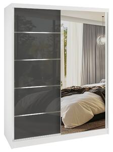 Šatní skříň SERENITY 133 cm Belini bílý mat / šedý lesk s posuvnými dveřmi a zrcadlem MGB