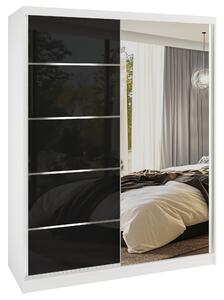 Šatní skříň SERENITY 133 cm Belini bílý mat / černý lesk s posuvnými dveřmi a zrcadlem MGB