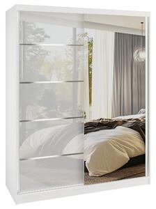 Šatní skříň SERENITY 133 cm Belini bílý mat / bílý lesk s posuvnými dveřmi a zrcadlem MGB