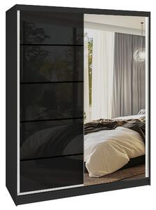 Šatní skříň SERENITY 133 cm Belini černý mat / černý lesk s posuvnými dveřmi a zrcadlem MGB
