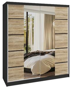 Šatní skříň SERENITY 158 cm Belini černý mat / dub sonoma s posuvnými dveřmi a zrcadlem ME