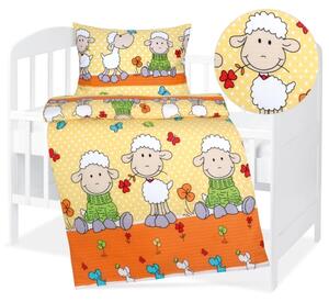 Bellatex Dětské povlečení krep Agáta 90x135 cm, 45x60 cm Ovečka Oranžová, Žlutá