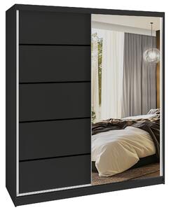 Šatní skříň SERENITY 158 cm Belini černý mat / černý mat s posuvnými dveřmi a zrcadlem MBP