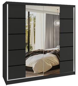 Šatní skříň SERENITY 200 cm Belini černý mat / černý mat s posuvnými dveřmi a zrcadlem ME
