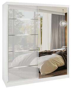 Šatní skříň SERENITY 158 cm Belini bílý mat / bílý lesk s posuvnými dveřmi a zrcadlem MGB
