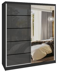 Šatní skříň SERENITY 158 cm Belini černý mat / šedý lesk s posuvnými dveřmi a zrcadlem MGB