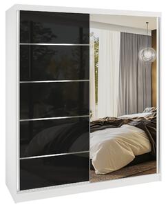 Šatní skříň SERENITY 158 cm Belini bílý mat / černý lesk s posuvnými dveřmi a zrcadlem MGB