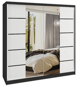 Šatní skříň SERENITY 200 cm Belini černý mat / bílý mat s posuvnými dveřmi a zrcadlem ME