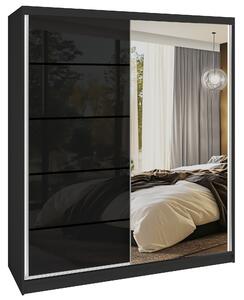 Šatní skříň SERENITY 158 cm Belini černý mat / černý lesk s posuvnými dveřmi a zrcadlem MGB