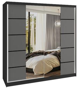 Šatní skříň SERENITY 200 cm Belini černý mat / šedý mat s posuvnými dveřmi a zrcadlem ME