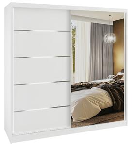Šatní skříň SERENITY 200 cm Belini bílý mat / bílý mat s posuvnými dveřmi a zrcadlem MBP