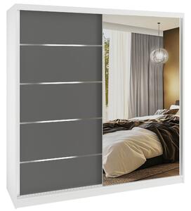 Šatní skříň SERENITY 200 cm Belini bílý mat / šedý mat s posuvnými dveřmi a zrcadlem MBP